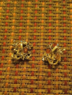 Coro Gold-Tone Floral Clip-On Earrings with Amber Stones